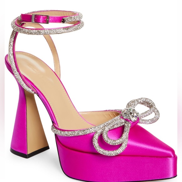 Mach and Mach double crystal bow satin platform pump - Picture 6 of 11